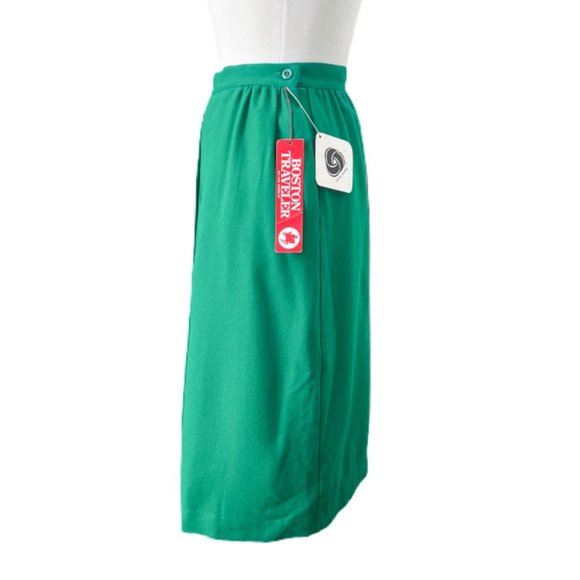 Vintage NWT Boston Traveler Green Wool Pleated Midi Skirt | Size 10 - Picture 2 of 6